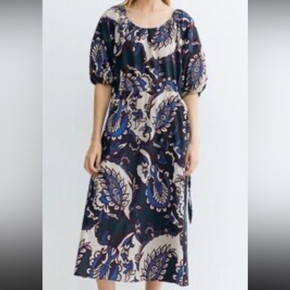 H&M Elegant Blue and White Patterned Women's 100% Cotton Dress
